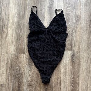 Boohoo Black Textured One Piece Swimsuit